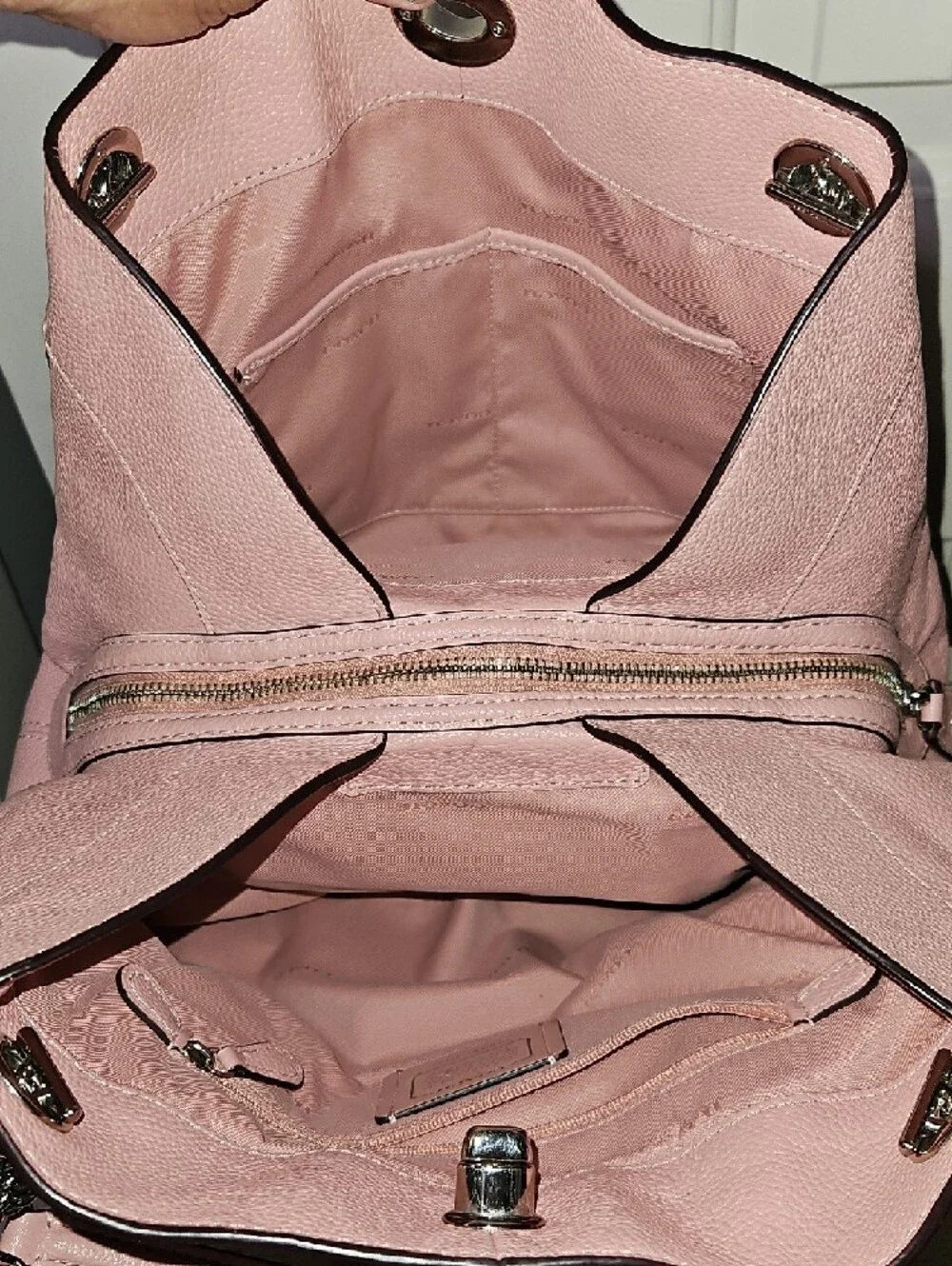 Coach EUC Lexi Pink Pebbled Leather Shoulder Bag with Chain Straps - Picture 10 of 12